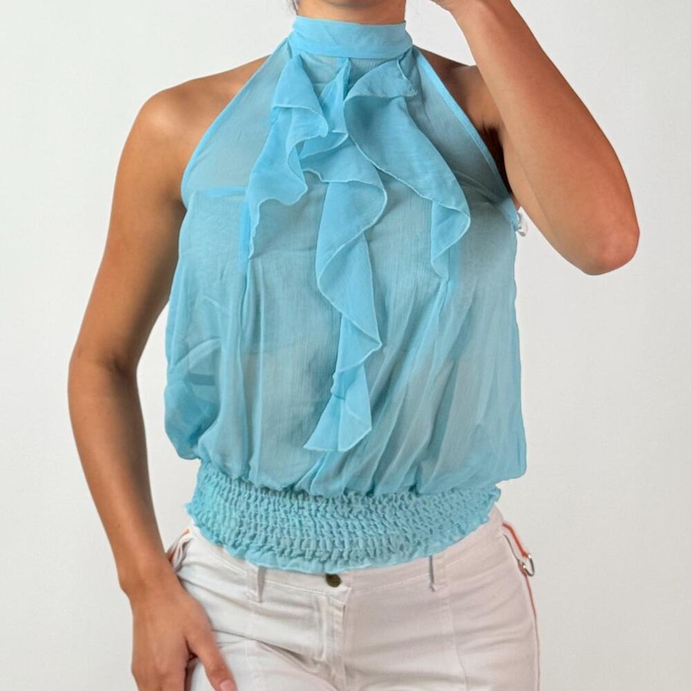 Blue Sheer Ruffled Top L